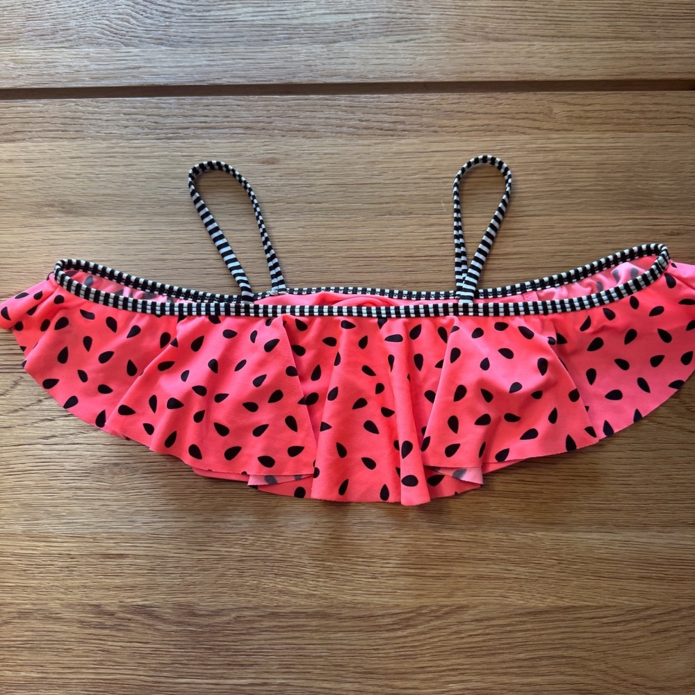 Cat & Jack Girls Pink Watermelon Flounce Ruffle Bikini Swim Top Size M 7/8